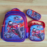 Ensemble de 3 sacs d'école 3D pour enfants, motif dessin animé, doublure en nylon, fermeture éclair, léger, protection thermique de la colonne vertébrale, pour élèves du primaire
