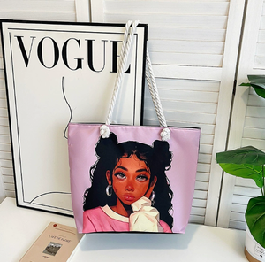 Bolsa de Mano de Lona con Estampado de Niña, de Gran Capacidad, Personalizada, para Regalo - Product Image 4