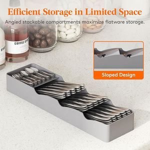Cutlery Kitchen Drawer Storage Organization Utensil Tray <b>Plastic</b> Holder for Silverware Drawer Organizer - Product Image 4