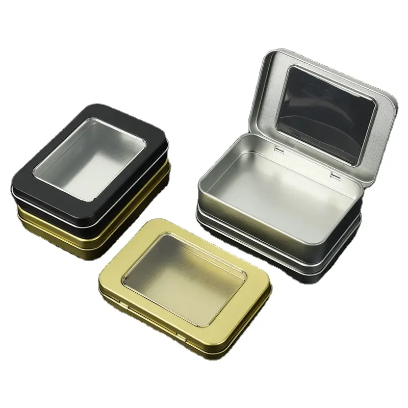 100*70*20mm Empty Rectangle Hinged Lid Cigarette Card Packaging Case Small Metal Tin Box with Clear Window