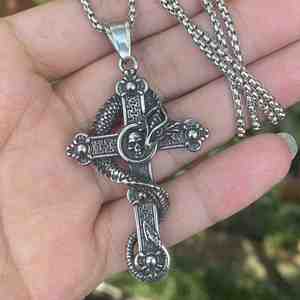Stainless Steel <b>Cross</b> Gothic Pterosaur Necklace for <b>Men</b> Vintage Titanium Steel Dragon Skull Pendant Necklace Religious Jewelry - Product Image 3