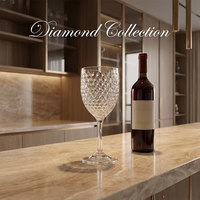 Verre à vin en plastique PS sans BPA de 7 oz, motif diamant vintage, réutilisable, pour bar, maison, fête, emballage personnalisé possible