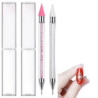 Stylo à double tête pour points de vernis à ongles, manche orné de perles de cristal et de strass, outil de pose de points, crayon pour poudre de paillettes de manucure NAT038B
