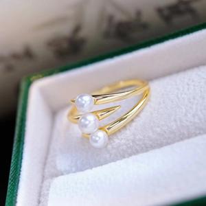 Bague en argent 925 de haute qualité avec perles d'eau douce de 3-4 mm, petites perles rondes lisses, bijoux multi-perles - Product Image 4