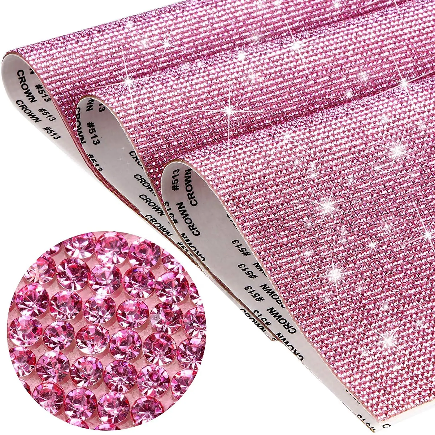 Pink Glitter Rhinestone Sticker Hotfix Crystal Self Adhesive Roll with 2 mm Rhinestones for Car and Gift Decoration