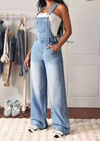 Combinaison décontractée en jean bleu délavé mi-taille en viscose/coton pour femme, style Y2K rétro avec boutons, idéale pour l'été