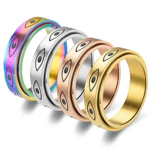 YASHI nuevo anillo de acero inoxidable plata negro oro rosa anillo giratorio de acero inoxidable