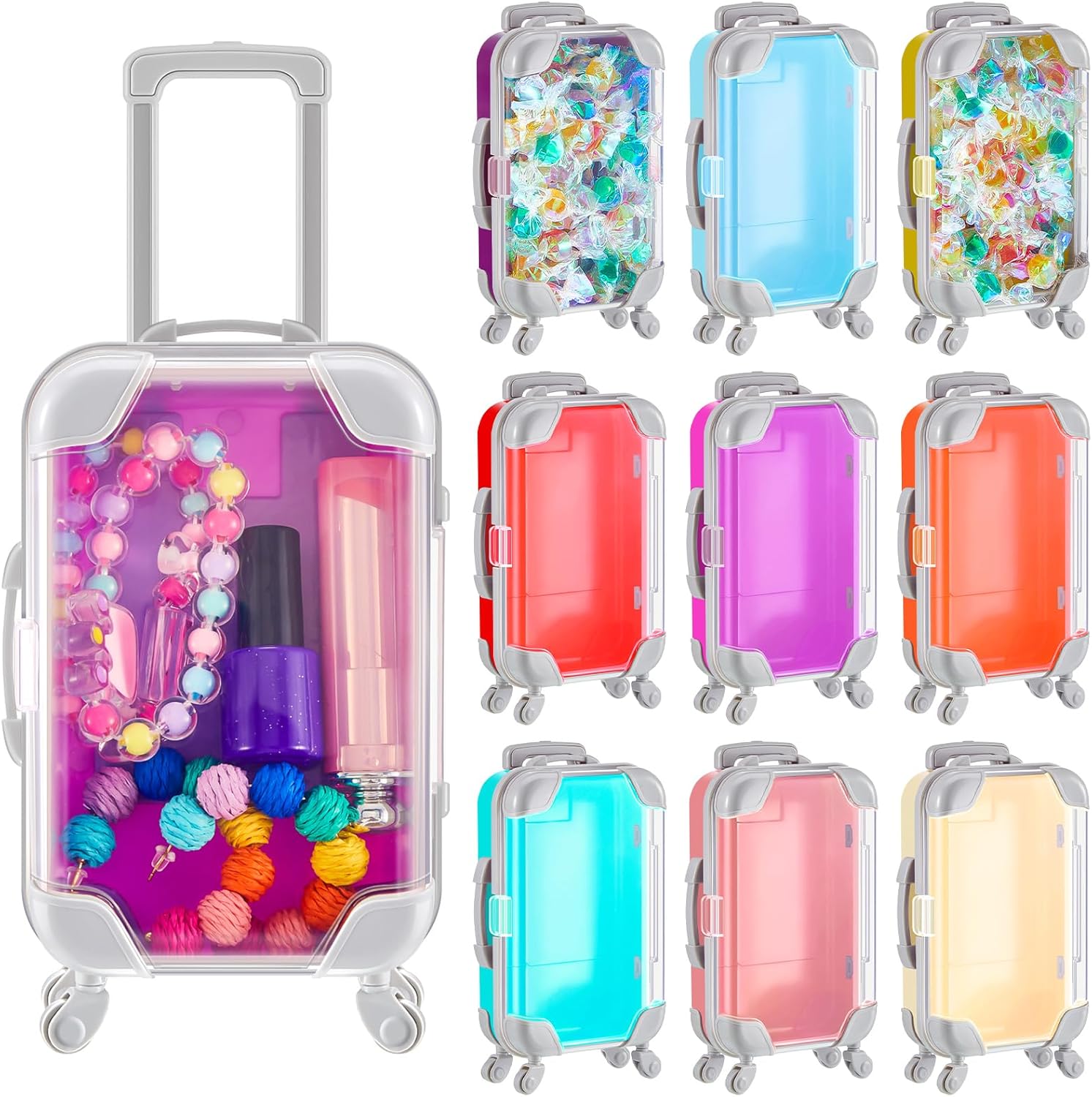 Mini Maleta De Juguete Transparente – Con Ruedas Y Asa Retráctil – Tamaño 7.5x3.5x12.5 Cm – Ideal Para Accesorios De Muñecas O Almacenar Pequeños Objetos (Rosa)
