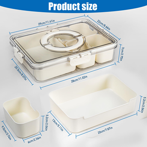 Stackable Portable 8 Compartment Plastic Clear Snack <b>Box</b> <b>Container</b> Snackle <b>Box</b> Divided Serving Tray With Lid and Handle - Product Image 3