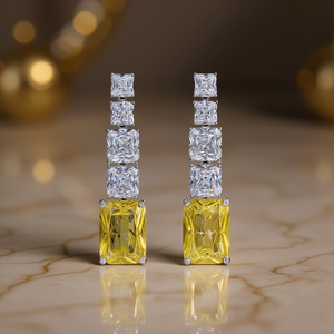 Orecchini Pendenti di Lusso da Donna in Oro Massiccio 18K con Cristallo di Citrino Giallo, Montatura Geometrica a Griffe, Gioielli da Sposa - Product Image 2