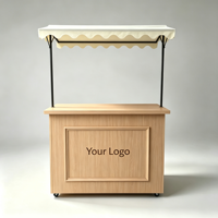 Comptoir d'exposition pliable en bois à niveaux avec roulettes universelles, couleur, logo et taille personnalisables, portable pour la vente au détail