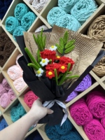 Karangan Bunga Rajut Grosir, Karangan Bunga Rajut Hitam, Rangkaian Bunga Abadi Buatan Tangan, Hadiah Elegan untuk Ibu
