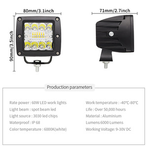 Hot Bán Led 3inch off road làm việc ánh sáng VUÔNG 20 Wát Flush núi 12V lái Xe Sương Mù Ánh sáng LED vỏ cho Xe Xe tải - Product Image 4