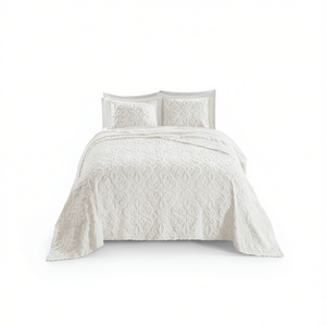 Juego de Cubrecama Db Modern Off White para Cama Queen, 3 Piezas, Acolchado, de Algodón Chenille, Diseño 3D con Parches, para Hoteles - Product Image 1