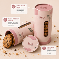 Boîte d'emballage en tube de papier rond imprimé sur mesure avec fenêtre transparente pour biscuits, macarons, bonbons, noix et cadeaux de boulangerie