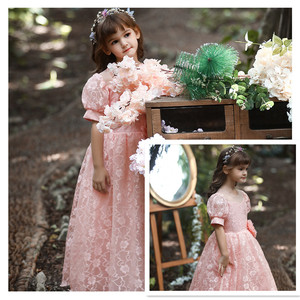 Robe de princesse en dentelle florale pour enfants, robe de bal bleu ciel, décolleté en cœur, robe de demoiselle d'honneur - Product Image 5