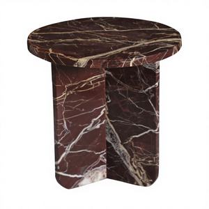 Exotic Red Marble Modern Side Table Nightstand-<b>Pedestal</b> Base Round Top for Luxurious Hotel Villa Dining Bedroom Furniture - Product Image 1