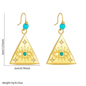 Triangle Evil Eye Jewelry <b>Set</b> Zinc Alloy Gold Tone With Turquoise <b>Beads</b> Women's Fashion Necklace Earrings <b>Set</b> - Product Image 4