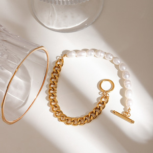 Aretas sin deslustre verano pie grueso joyería perla cadena tobillo mujeres chapado en oro impermeable Acero inoxidable cubano enlace tobillera - Product Image 2