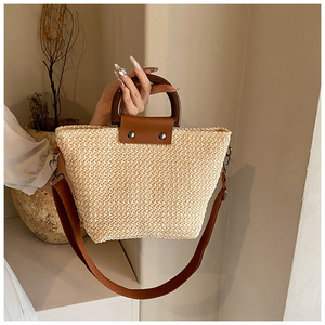 กระเป๋าสานมือผู้หญิงรุ่นใหม่, กระเป๋าฟางสำหรับใส่ในตลาดกลางแจ้งกระเป๋าทรงถังสำหรับชายหาด - Product Image 2