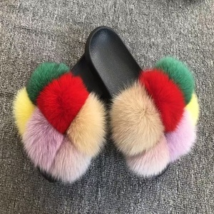 Bán Buôn Phụ Nữ Sang Trọng 'Tùy Chỉnh Thời Trang Dép Bất <span class=keywords><strong>Fox</strong></span> Lông Dép Đi Trong Nhà Cho Mùa Hè Mùa Thu Lông Thú Tự Nhiên Slide Với Bông Lót - Product Image 1
