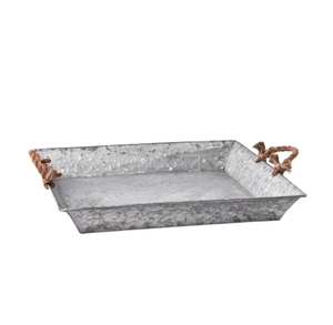 Plateau de service en métal fait à la main avec poignée en corde de qualité supérieure Plateau de service en métal de forme personnalisée fini galvanisé - Product Image 1