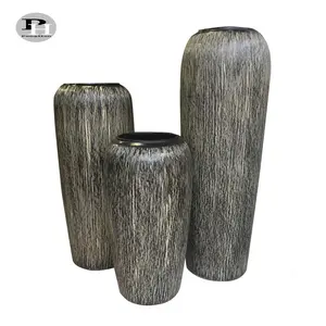 Hiện Đại Phổ Biến Sứ Flower Vase Màu Xám Lớn Tầng Vase Với Đường Thẳng Đứng