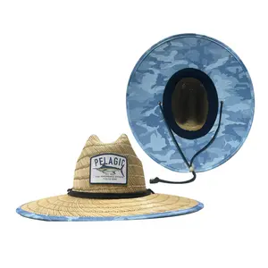 Cappello da sole pescatore di grandi dimensioni da esterno cappello da sole di marca all'ingrosso Unisex personalizzato cappello di paglia uomini bagnino