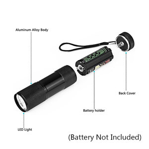 Mini Linterna UV de 9 LED de Aleación de Aluminio, Equipo de Emergencia para Camping, Funciona con Pilas Secas, <span class=keywords><strong>Luz</strong></span> Púrpura 395nm - Product Image 3