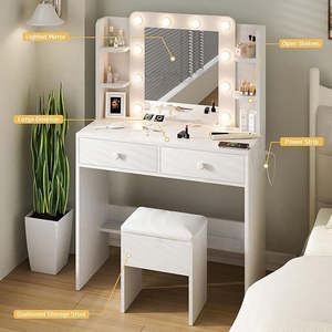 Mueble de tocador de maquillaje personalizable con espejo grande, cajones de almacenamiento, tocador moderno y glamuroso para el hogar - Product Image 4