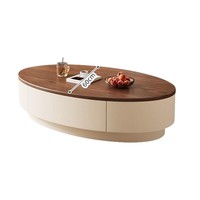 Table basse ovale minimaliste de style moderne du milieu du siècle, en bois massif, avec plateau en verre, rangement, design luxueux pour petits espaces, haut de gamme, modulaire