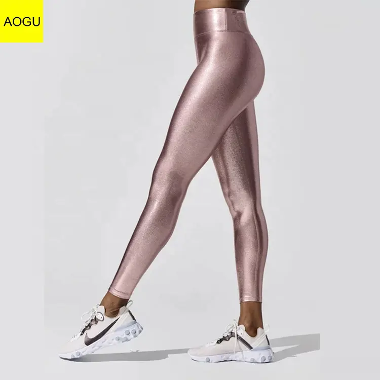 Custom Compression Running Tights Soft Private Label Yoga Pants Gym Skin High Waist Shiny Women Leggings