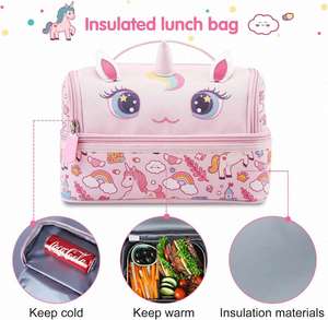 Sac à déjeuner isotherme pour enfants, motif licorne, sac isotherme réutilisable, sac fourre-tout pour femmes, filles, écoles, voyages, pique-niques, fêtes - Product Image 4