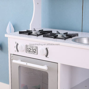 Cuisine de jeu en bois blanc de style moderne et simple avec four, brûleur, évier et robinet pour enfants - Product Image 4