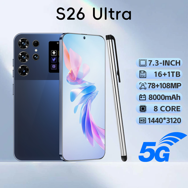 Wholesale S26 Ultra 5G Phone 16GB+1TB Large Memory 8000mAh Battery With Stylus Pen Bulk Unlocked