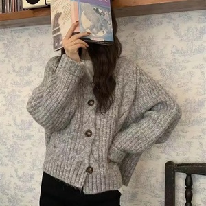 Autumn and Winter New Loose and Short Sweater Coat Women's Academy Long Sleeve Knitted Cardigan <strong>Top</strong> - Product Image 4
