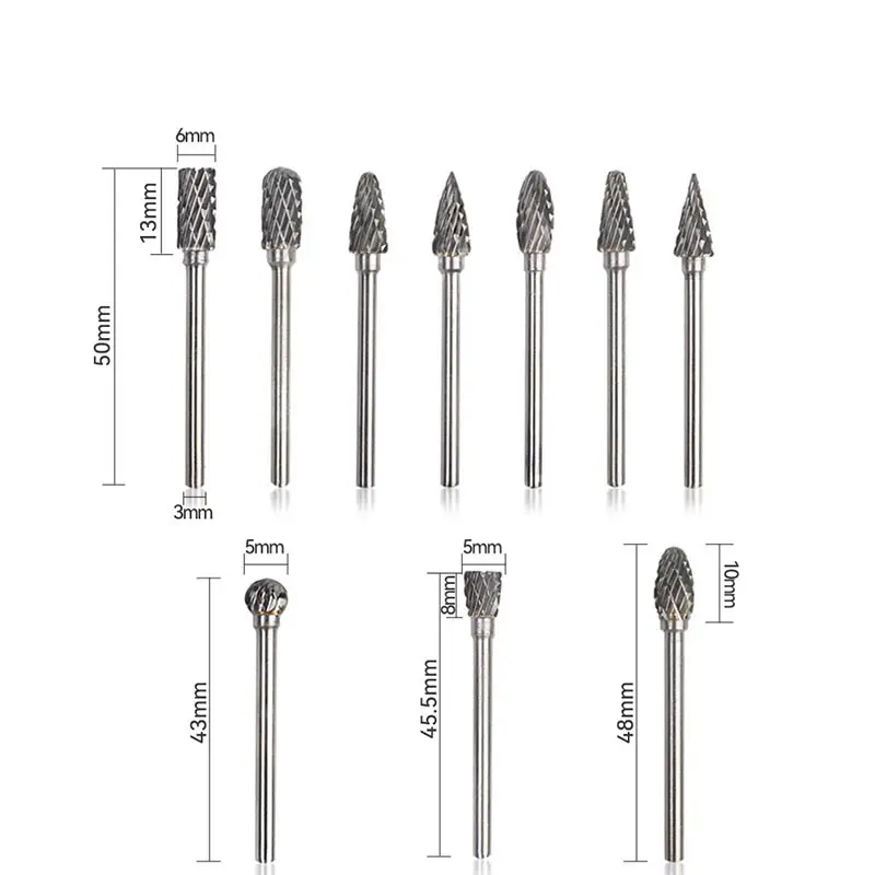 कार्बाइड गड़गड़ाहट 10pcs 12mm व्यास 1/4 "टांग डबल कट टंगस्टन कार्बाइड रोटरी फ़ाइल काटने Burs उपकरण रोटरी ड्रिल मरने की चक्की बिट्स