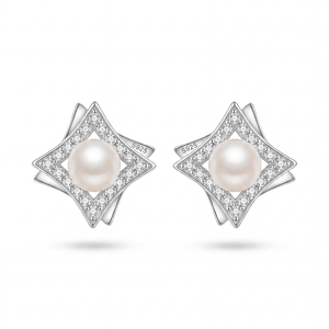 Original Design S925 <b>Silver</b> Square Freshwater Pearl <b>Stud</b> Earrings – Wholesale Fashion Jewelry for Women - Product Image 1