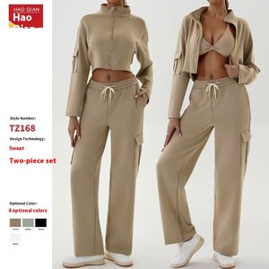 Pour Amazon européen américain automne hiver Vintage Sportswear femmes décontracté sport costume lâche cordon <span class=keywords><strong>Jogging</strong></span> Yoga 2 en 1 - Product Image 5