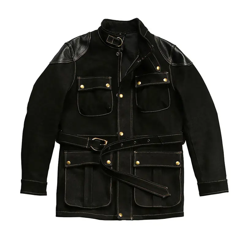 High Quality Trench Coat Nubuck Black Leather Jackets For Men