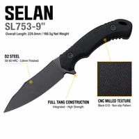 Couteau tactique de survie professionnel en acier D2 60 HRC, lame de 3,8 mm, lame pleine longueur, fourreau Kydex, manche G10, 229,0 mm
