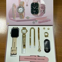 Ensemble Montre Connectée de Luxe A58 Plus Diamant pour Hommes et Femmes – Comprend Bracelet, Bague, Boucles d'Oreilles, Collier – Coffret Cadeau A58