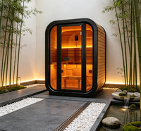 Sauna a Vapore Secco per 2 Persone, Cabina in Legno di Abete Carbonizzato, Vetro Temperato Panoramico, Illuminazione LED Ambientale