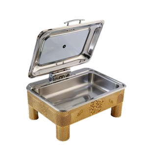 เตาอุ่นอาหารบุฟเฟ่ต์แบบวงกลม สแตนเลสสีทอง รุ่น 201 สำหรับงานแต่งงาน งานเลี้ยง งานจัดเลี้ยงเชิงพาณิชย์ พร้อมฝาปิดแบบพลิกขึ้นได้ - Product Image 5