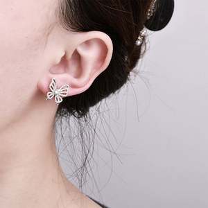 S925 Sterling <b>Silver</b> <b>Stud</b> butterfly Earrings Moissanite Earrings - Product Image 3