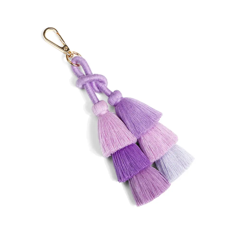 Hot Selling Purple Bohemian claw shell tassel knot bag key chains bead gift accessories hand-woven macrame keychains