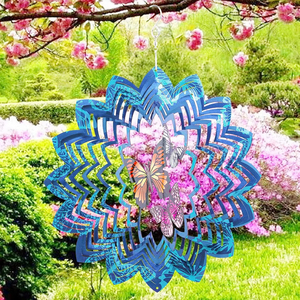Ruota a vento a farfalla lucida 3d ruota a vento di colore 12 pollici per giardino Patio decorazioni esterne rotonde campanelli eolici - Product Image 3