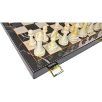 Cadeau de Noël 2025 Boîte d'échecs en bois haut de gamme avec plateau marbré Jeu de société pour enfants - Jouet éducatif pliable écologique