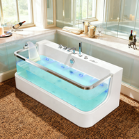 Baignoires en verre acrylique transparent de haute qualité, baignoires à remous autoportantes avec massage et lumière LED