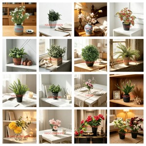 Composizione Artificiale di <span class=keywords><strong>Cactus</strong></span> e Succulente in Vaso di Cemento Scanalato con Ciottoli Bianchi, Pianta del Deserto Finta per Arredamento Casa - Product Image 3